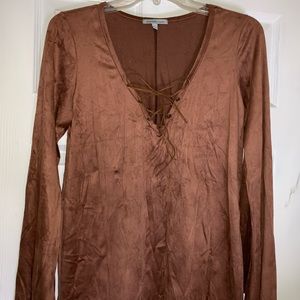 Velvet Brown Blouse Lace Up Front Detail